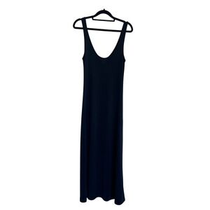 Black 100% Silk Knit Maxi Slip Dress Sleeveless Scoop Neck Small